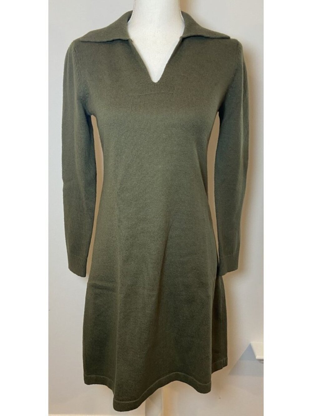 Talbots Sweater Dress Collar Olive Green Size P Petite Small